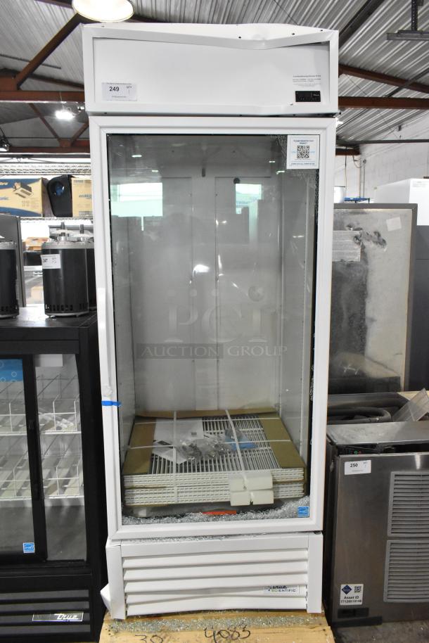 True TSCI-600R-G-PH commercial cooler, single glass door, poly coated racks, 115V, brand new with minor dents.