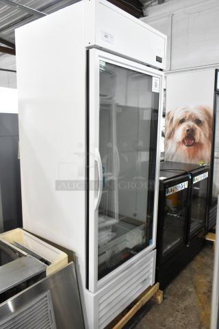 Brand new True TSCI-600R-G-PH commercial single door reach-in cooler with poly coated racks, 115 Volts, 1 Phase, scratch and dent.