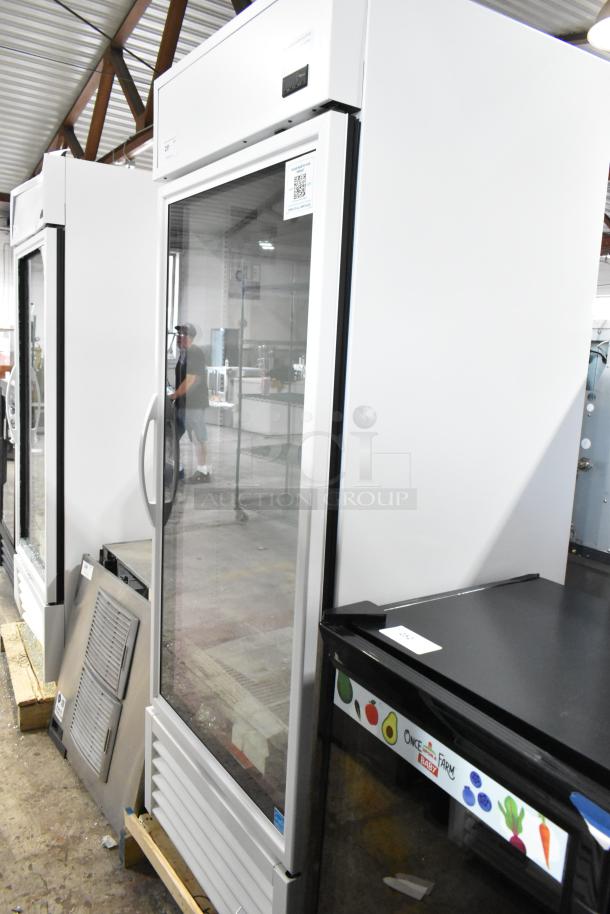 True TSCI-600R-G-PH single door reach-in cooler, brand new, glass front, scratch and dent, poly coated racks, 115V.
