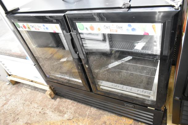 SG DD-12 Commercial 2 Door Reach-in Cooler, metal, with poly coated racks, labels visible, 115V, 1 phase.