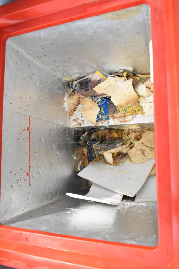 XS110F Metal Chest Freezer Merchandiser, 115 Volts, 1 Phase, showing interior condition and contents. Model XS110F.