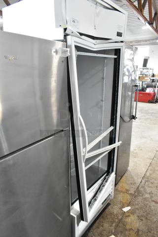 2021 True TSCI-600R-G-PH metal commercial reach-in cooler, damaged glass door, 115 volts, 1 phase, visible dents.