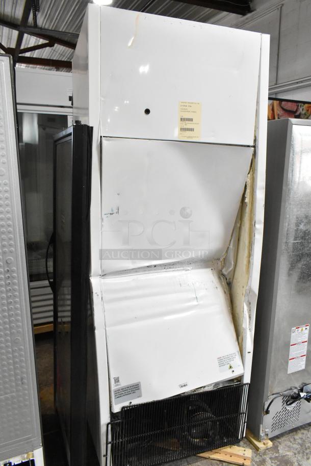 2021 True TSCI-600R-G-PH commercial cooler with single glass door. Visible dents and scratches. 115V, 1 phase.