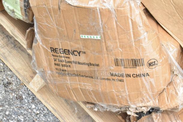 Box containing Regency 24" wall mounting bracket for black epoxy wire shelving, model 460BB24X, labeled "Made in China."