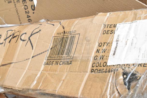 Cardboard box with barcode 164TCB3096D, labeled "Made in China" and "WebstaurantStore"; contains new scratch and dent items.