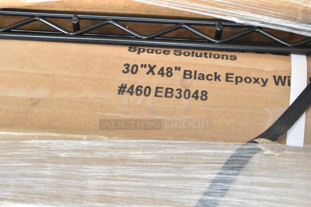 30" x 48" black epoxy wire shelf, item #460EB3048, partially wrapped, marked on cardboard.
