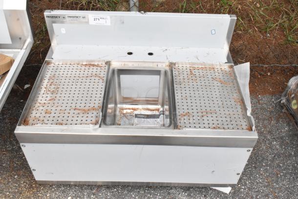 Brand new Regency 600B1243612S underbar sink with single bowl, faucet, and drainboards, 36" x 24", minor scratches.
