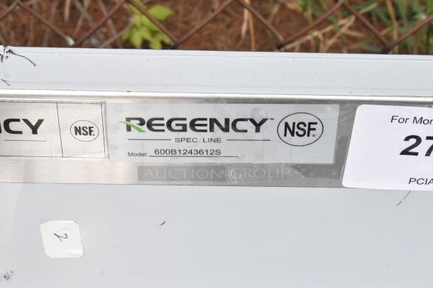 Regency Spec Line sink label showing model 600B1243612S, NSF certified. Includes faucet and drainboards.