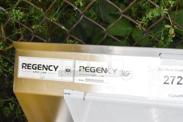 Regency 600S3242424S three compartment sink, stainless steel, NSF certified, model tag shown.