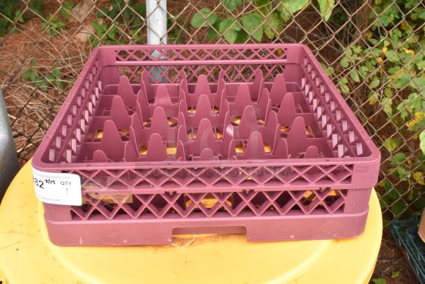 Maroon poly dish caddy, brand new with minor scratches. Features durable construction and compartmentalized storage.