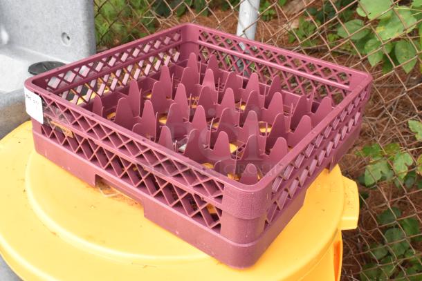 Maroon poly dish caddy, brand new with scratches and dents, lattice design, ideal for organizing dishes.