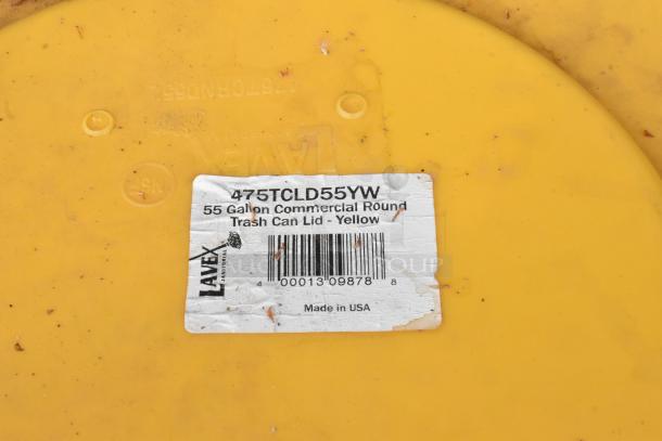 BRAND NEW Lavex 55 Gallon Yellow Round Commercial Trash Can with Lid, Model 475TCRND55YW, scratch and dent condition.