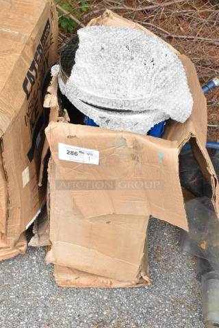 Coxreels TMPL-N-4100 hose reel, 100' x 1/2", stainless steel, spring-driven, brand new, box damaged, item tag visible.