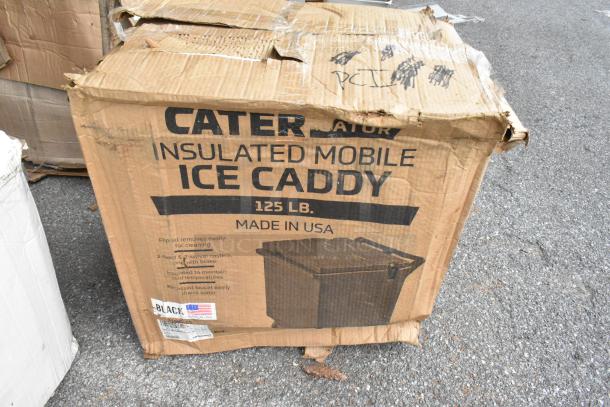 BRAND NEW SCRATCH AND DENT! CaterGator 215IB125BK 125 lb. black ice bin with flip lid, mobile, damaged box, Made in USA.