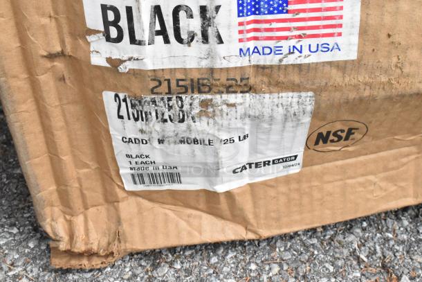 BRAND NEW SCRATCH AND DENT! CaterGator 215IB125BK, 125 lb. black mobile ice bin with flip lid, packaging damaged, NSF certified.