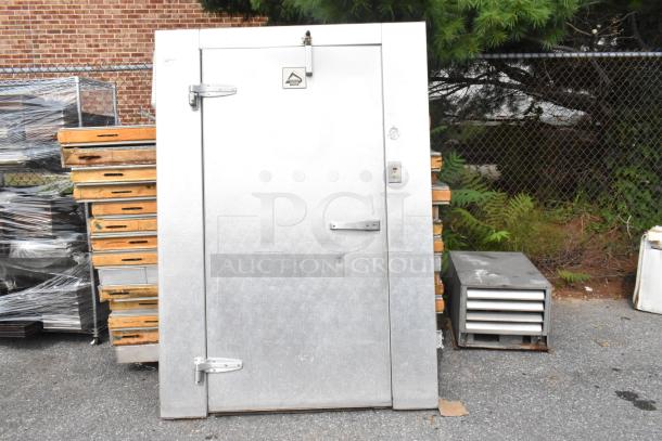Harford Walk In Box with ADT090AKOLK compressor, 115V, 1 phase. Features evaporator fan, visible door handle, light use.