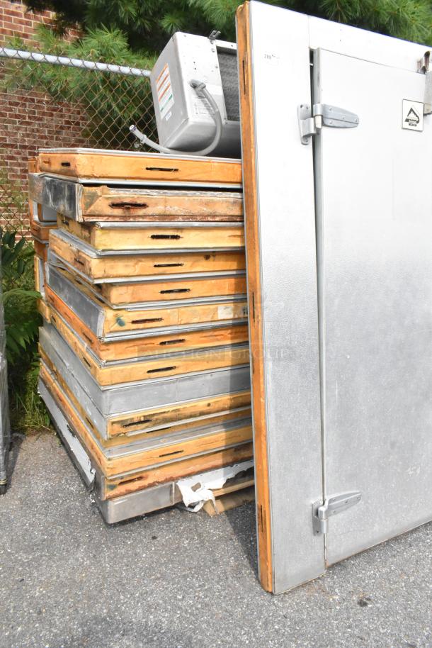 Harford Walk In Box with compressor, ADT090AKOLK, 115V, 1 Phase, visible panels, and evaporator fan, used condition.
