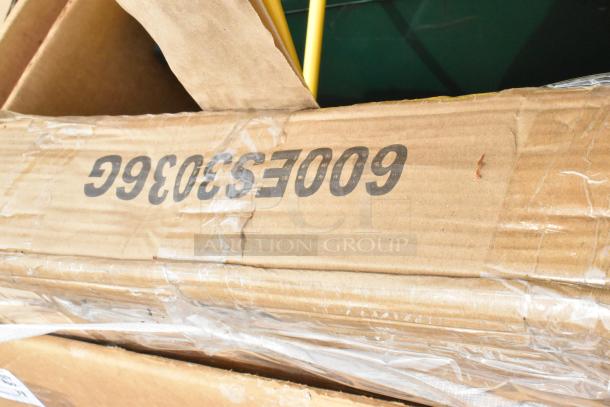 Cardboard packaging for Regency 600ES3036G equipment stand. Visible markings, showing item code.