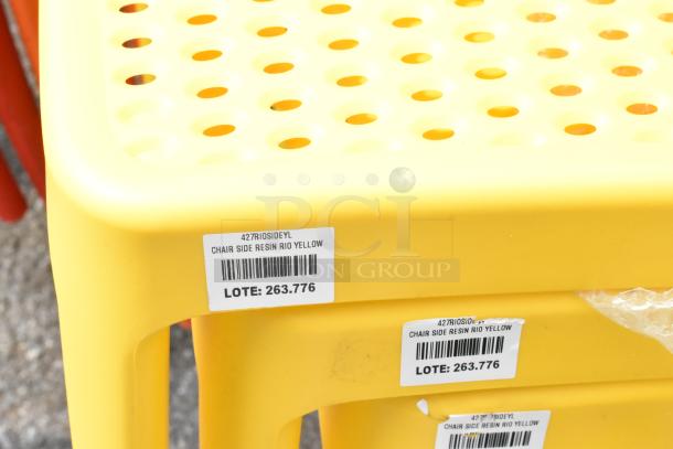Yellow resin side chair by Lancaster Table & Seating, model 427RIOSIDEYL, new condition, lot 263.776.