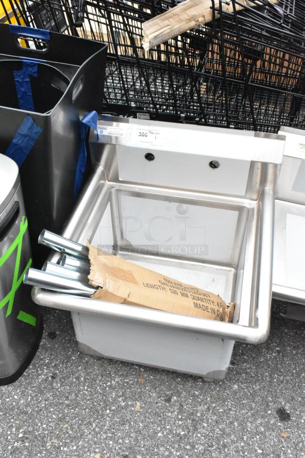 Steelton 522CS11818N stainless steel single bay sink, brand new, visible scratch and dent, includes packaging and mounting parts.