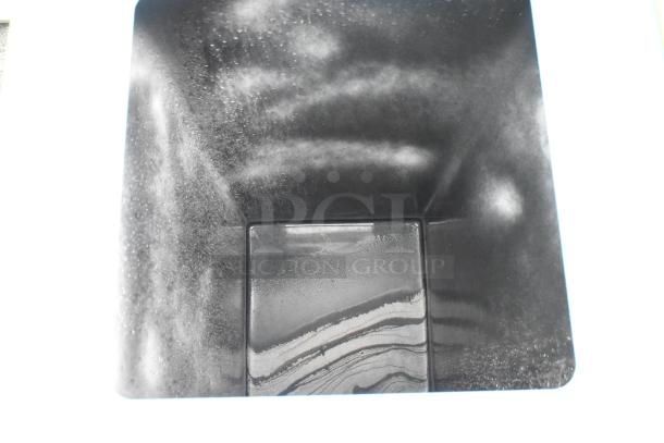 Brand new blue metal trash can shell with visible scratches and dents, showing interior texture and surface finish.