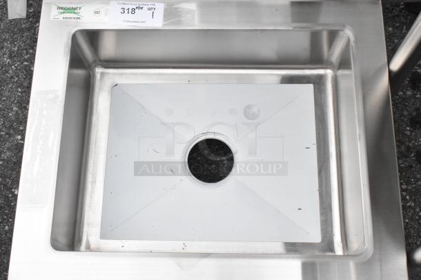 Brand new Regency 600SM16206 one-compartment mop sink, 16-gauge stainless steel, 25", 20"x16"x6" bowl, scratch, and dent condition.