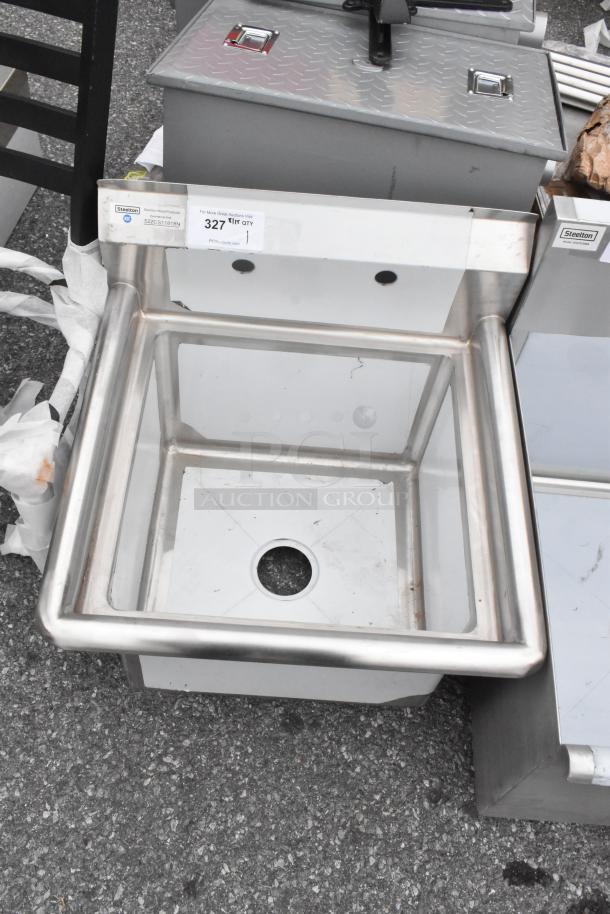 Brand new Steelton 522CS11818N 18-gauge stainless steel commercial sink, 18" x 18" x 12" bowl, no legs, scratch and dent condition.