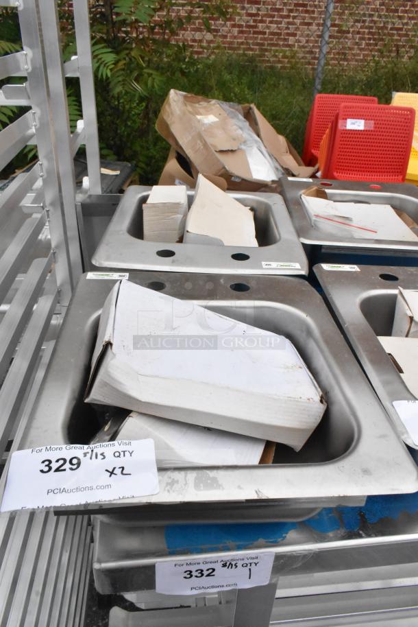Brand new Regency 600DI1995 9"x9"x5" 18-gauge stainless steel drop-in sink. Scratch and dent condition. Quantity: 2.