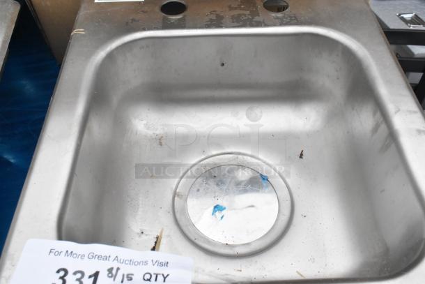 Brand new Regency 600DI1995 drop-in sink, 9"x9"x5", 18-gauge stainless steel, one compartment, visible scratches and dents.