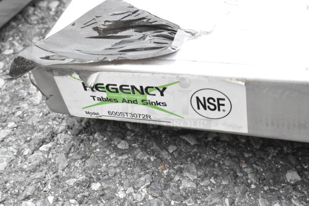 Regency 600ST3072R stainless steel table with single bay sink; brand new with scratch and dent, NSF certified.