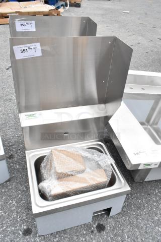 Brand new Regency 600HS17KSPT 17" x 15" wall-mounted hand sink, knee-operated valve, stainless steel, scratch and dent condition.