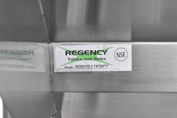 Brand new Regency 600HS17KSPT 17"x15" wall-mounted hand sink, NSF certified, knee-operated valve, scratch and dent condition.