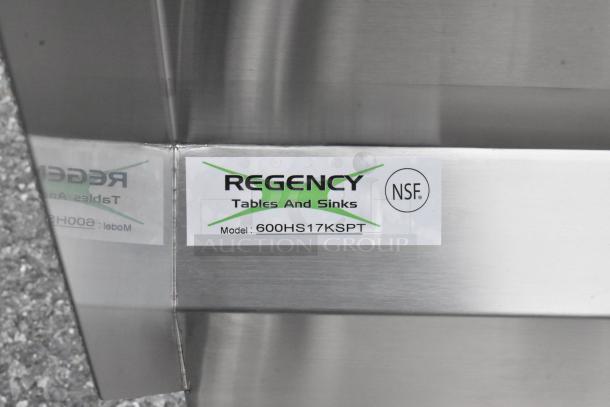 Regency 17"x15" hands-free hand sink with knee valve, model 600HS17KSPT. New scratch and dent. NSF certified.