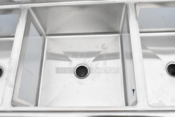 BRAND NEW Regency 600S32424 stainless steel 3-compartment commercial sink, 24"x24"x14" bowls, minor scratches.