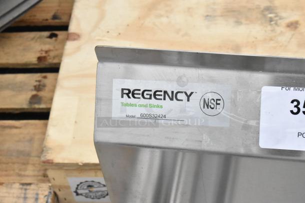 Regency 600S32424 stainless steel 3-compartment sink, 16-gauge, 24"x24"x14" bowls, scratch and dent condition. NSF certified.