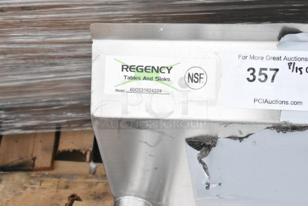BRAND NEW SCRATCH AND DENT! Regency 600S31824224 Stainless Steel 3 Bay Sink, dual drain boards, no legs, NSF label.