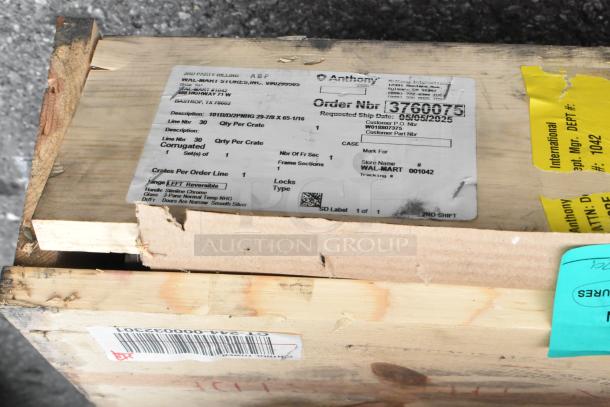 Crate with 3 new doors, including Slimline Black 3-pane reflective and Slimline Chrome 2-pane normal temp. Scratch and dent.