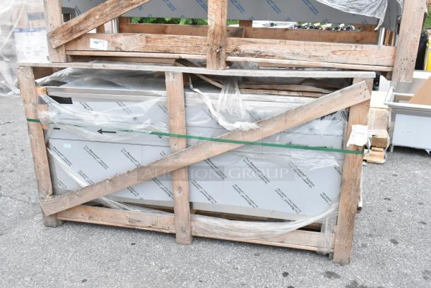 Brand new stainless steel counter, packaged in wooden crate, minor scratch and dent. High-quality steel, protective wrap.