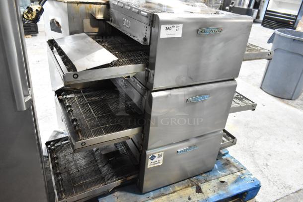 Three 2017 Turbochef HhC2020 stainless steel rapid cook conveyor ovens, 208/240V, 3-phase, used condition.