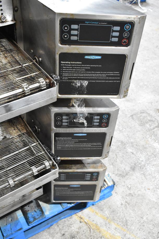 Turbochef HhC2020 stainless steel conveyor ovens, 208/240V, 3-phase, commercial use, visible wear, control panels shown.