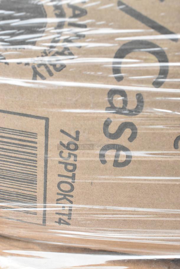 Cardboard box with barcode, marked "795PTOK-T4" under plastic wrap, part of 20 new scratch and dent food container items.