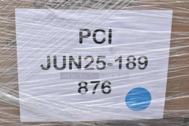 Sealed package labeled "PCI JUN25-189 876" containing a mix of new scratch and dent items, including various containers.