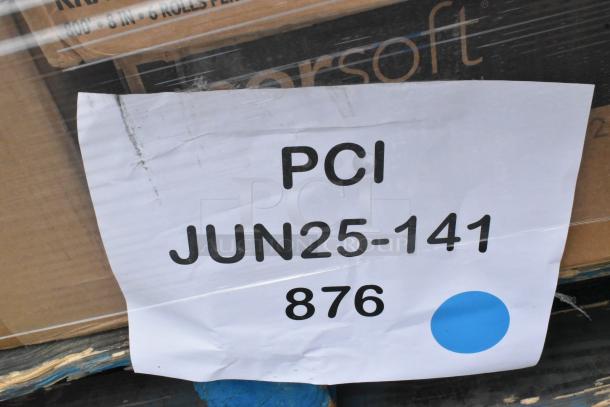 Label on a pallet containing 31 brand new scratch and dent items. Marked "PCI JUN25-141 876" with a blue dot. Includes containers, towel rolls, plates.
