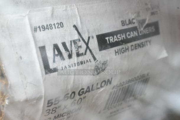 Lavex trash can liners label, high density, 55-60 gallon size, #1948120. Visible scratch and dent condition.