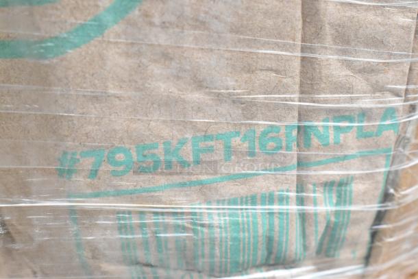 Packaged item with marking "#795KFT16RNPLA," indicating SKU or batch number. Items include to-go containers and lids.