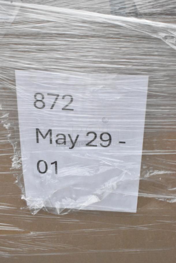 Plastic-wrapped pallet with label "872 May 29-01" containing 30 brand new scratch and dent items including to-go containers and gelato pans.