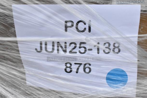 Pallet with label "PCI JUN25-138 876," wrapped in plastic, containing scratch and dent items.