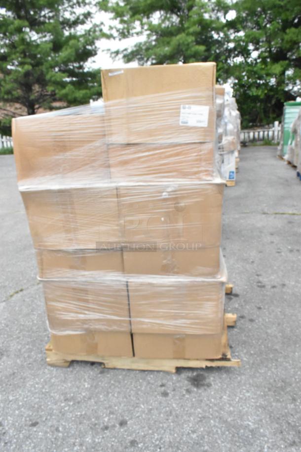 12 new Carlisle RG9-414 OptiClean blue glass racks with 9 compartments, 4 extenders, on pallet. Boxed and shrink-wrapped.