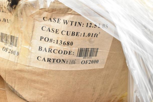 A label on a carton displays details: weight 12.5 lbs, volume 1.01 ft³, PO# 13680, and barcode MN13680.