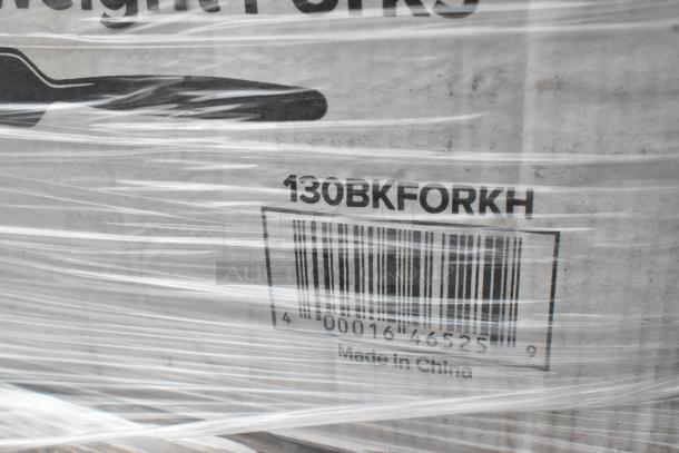 Box wrapped in plastic showing "130BKFORKH" and barcode, labeled "Made in China." Contains scratch and dent items.